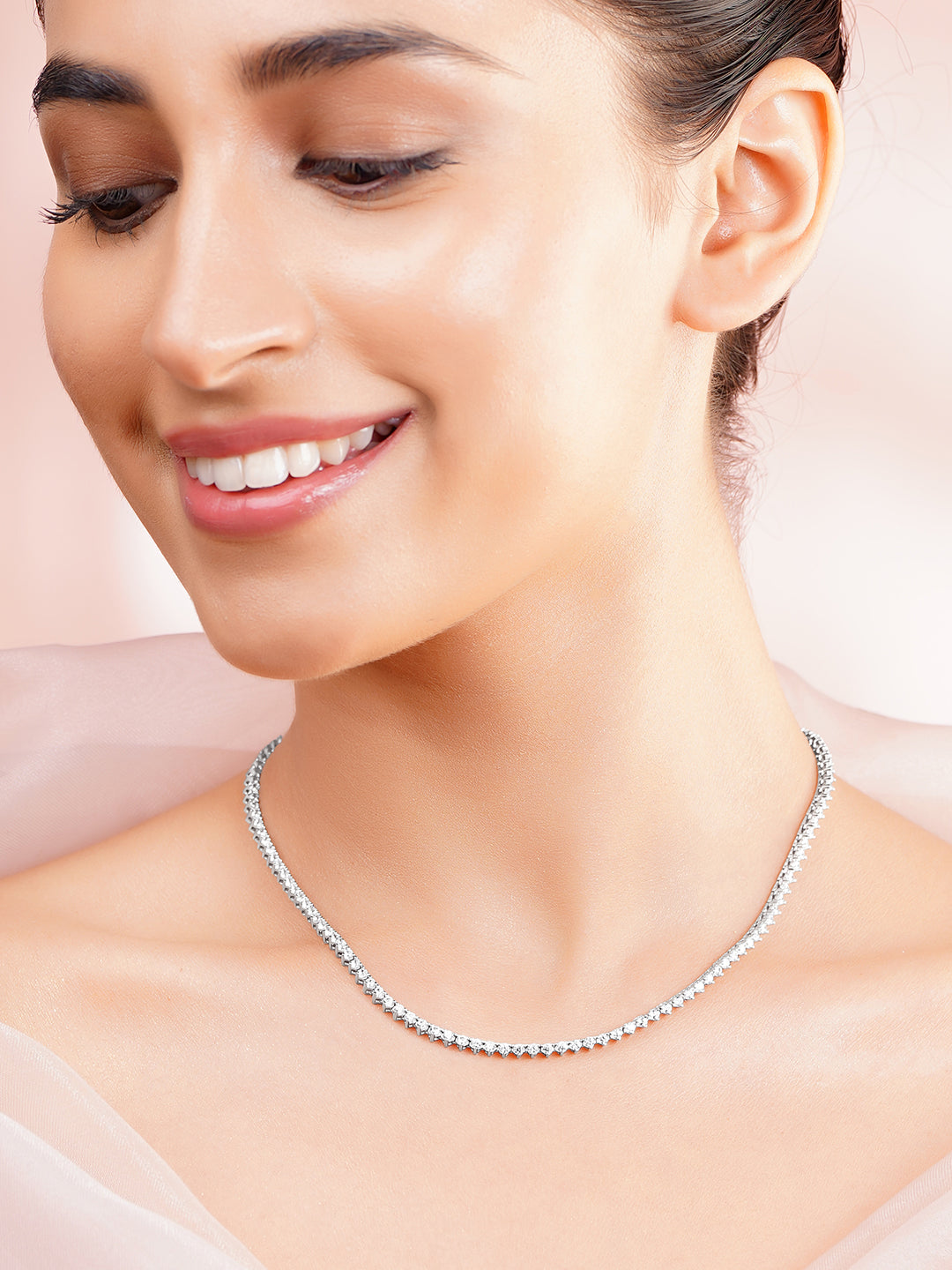 925 Fine Silver Crystal Tennis Necklace フリーサイズ