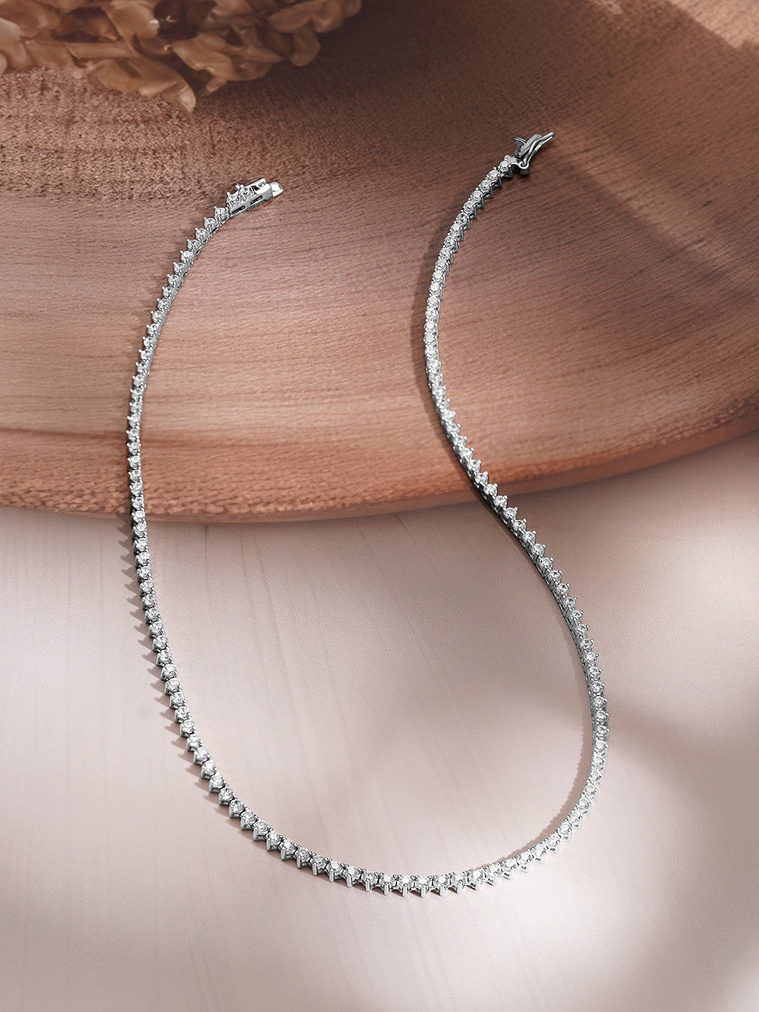 925 Fine Silver Crystal Tennis Necklace フリーサイズ