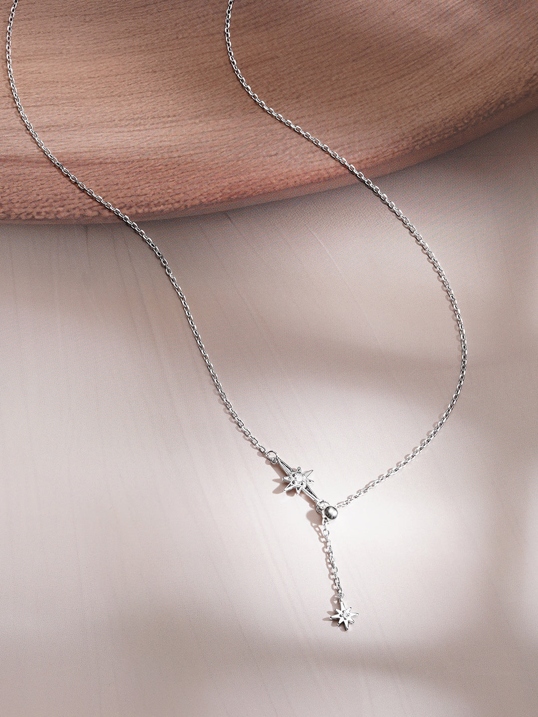 925 Fine Silver Crystal Celestial Star Drop Chain Necklace フリーサイズ