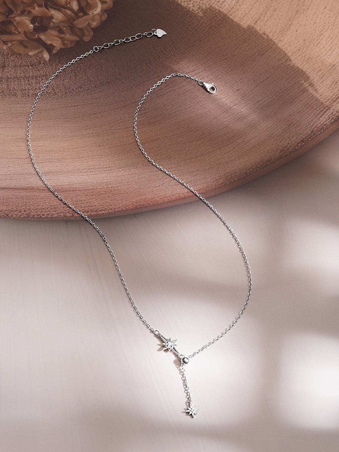 925 Fine Silver Crystal Celestial Star Drop Chain Necklace フリーサイズ