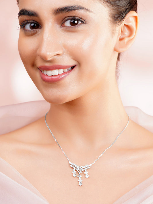 925 Fine Silver Cubic Zirconia Drop Chain Necklace フリーサイズ