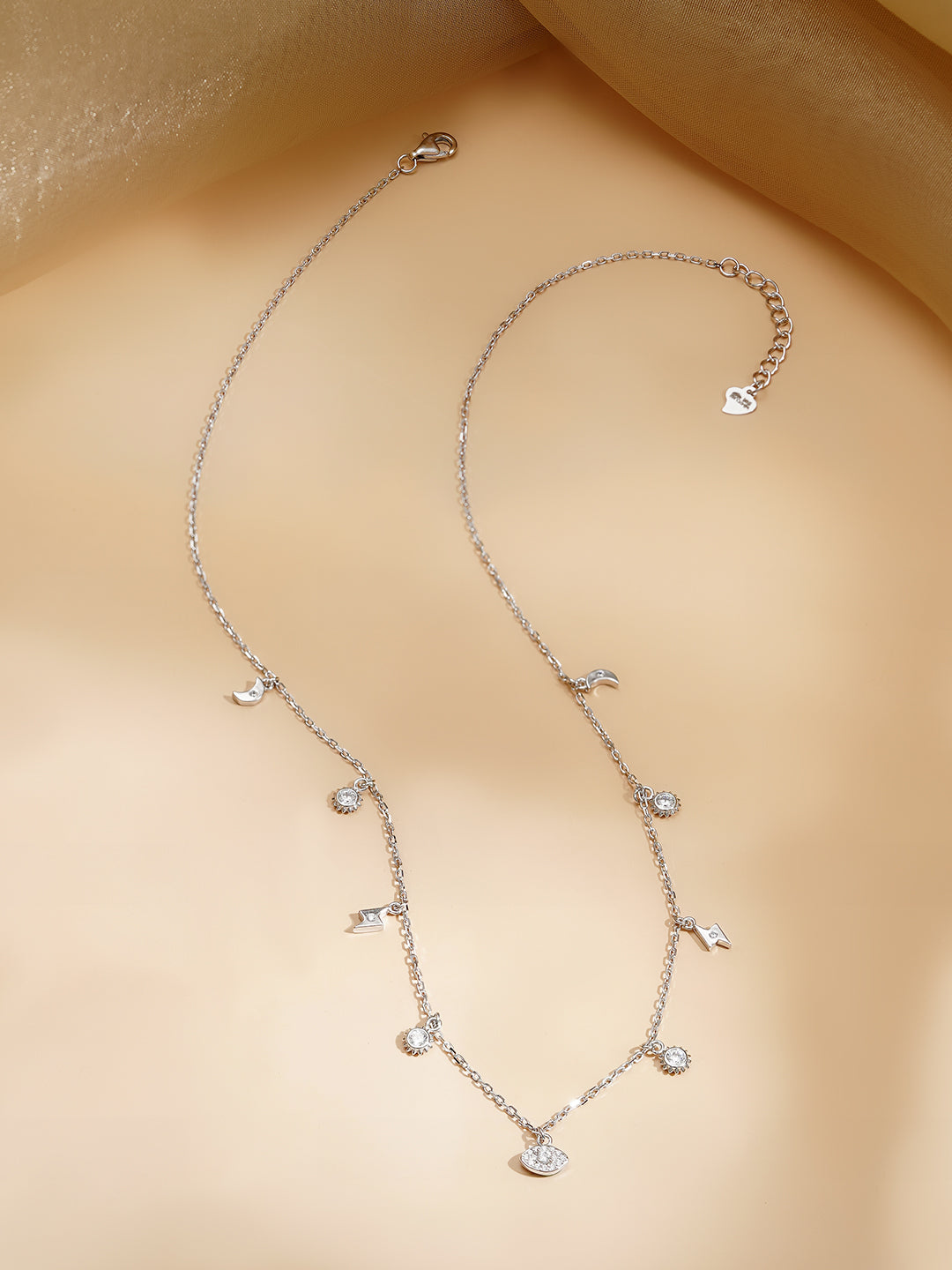 925 Fine Silver Rhodium Plated Multi Charm Necklace フリーサイズ