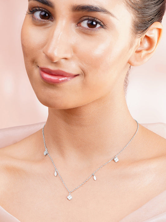 925 Fine Silver Rhodium Plated Multi Charm Necklace フリーサイズ
