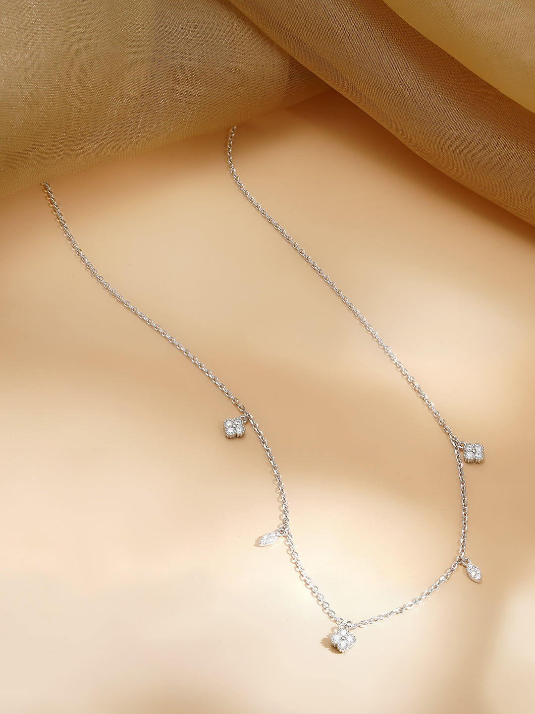 925 Fine Silver Rhodium Plated Multi Charm Necklace フリーサイズ