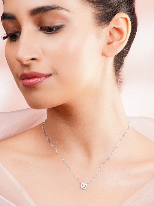 925 Fine Silver Rhodium Plated Cubic charm Necklace フリーサイズ