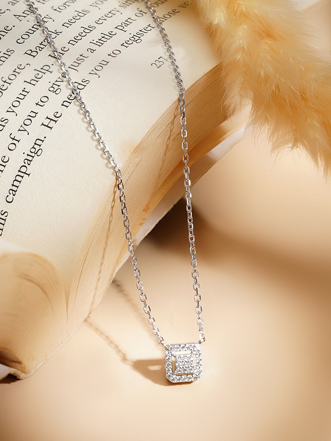 925 Fine Silver Rhodium Plated Cubic charm Necklace フリーサイズ