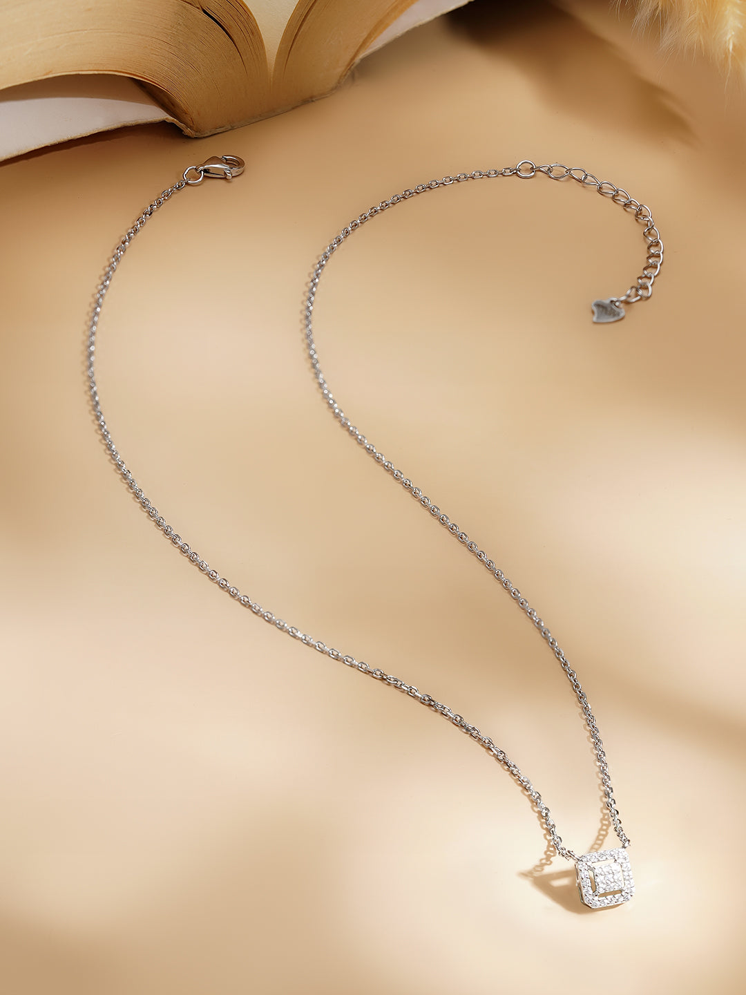 925 Fine Silver Rhodium Plated Cubic charm Necklace フリーサイズ