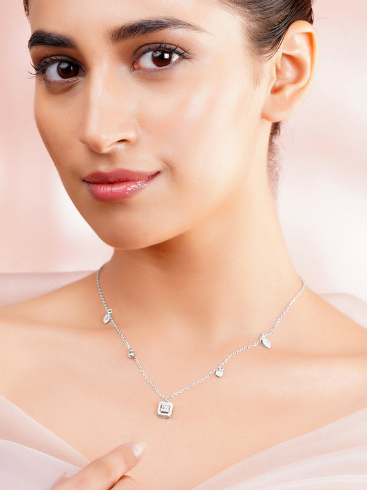 925 Fine Silver Rhodium Plated Multi Charm Necklace フリーサイズ