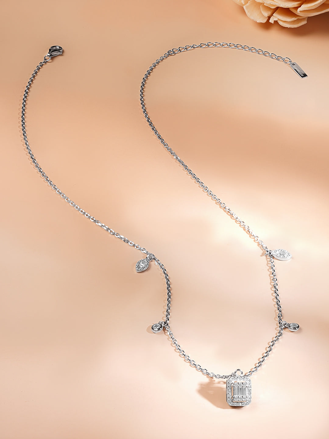925 Fine Silver Rhodium Plated Multi Charm Necklace フリーサイズ