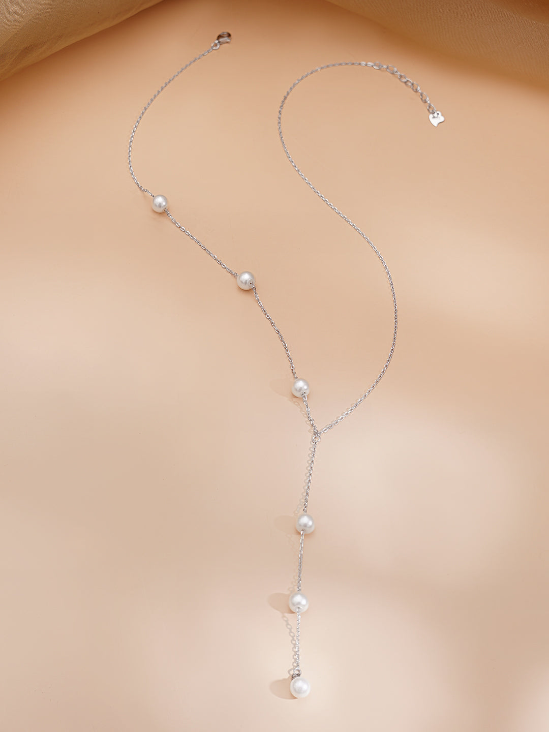 925 Fine Silver Rhodium Plated Pearl Layered Y Necklace フリーサイズ