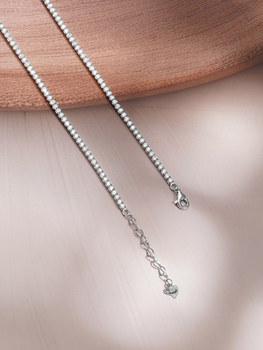 925 Fine Silver Rhodium Plated American Diamond Zirconia Teardrop Necklace フリーサイズ