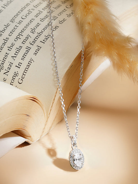 925 Fine Silver Rhodium Plated Cubic Drop Necklace フリーサイズ