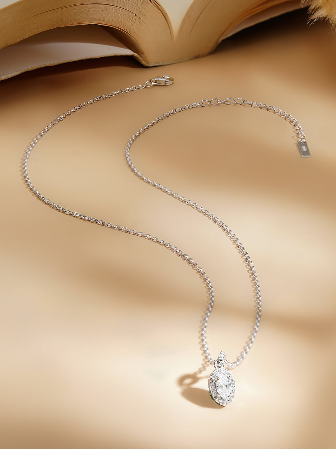 925 Fine Silver Rhodium Plated Cubic Drop Necklace フリーサイズ