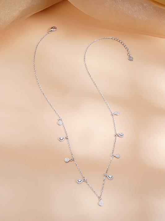 925 Fine Silver Rhodium Plated Cubic Zirconia Charm Chain Necklace フリーサイズ
