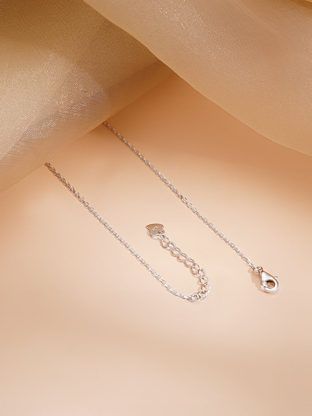 925 Fine Silver Rhodium Plated Cubic Zirconia Charm Chain Necklace フリーサイズ