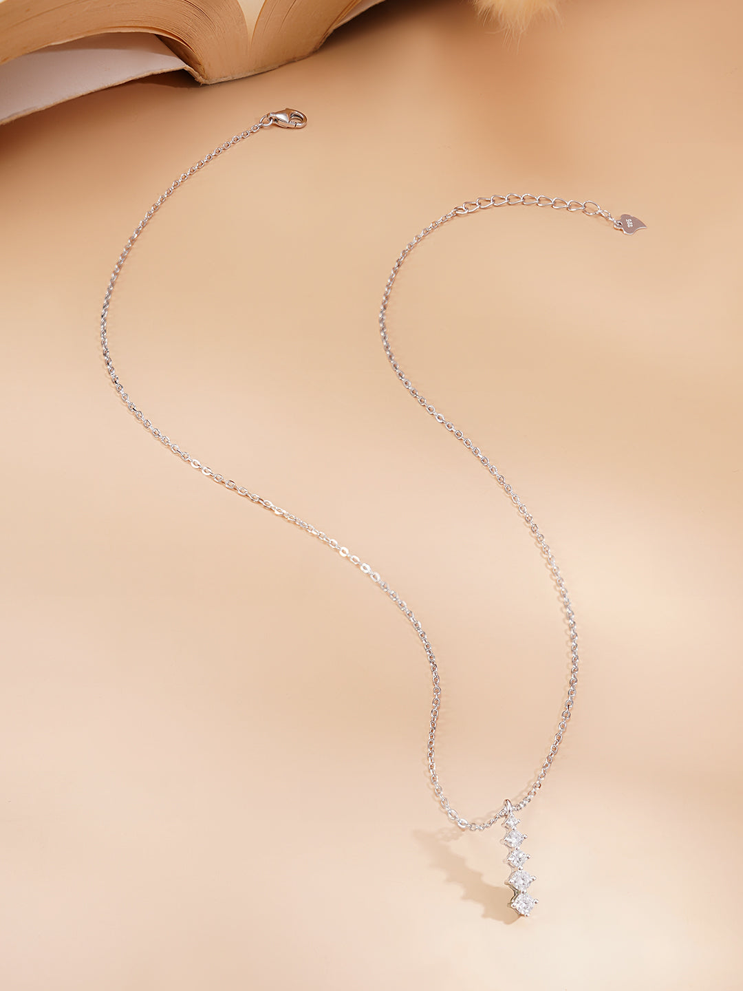 925 Fine Silver Rhodium Plated AD Marquise Drop Pendant Necklace フリーサイズ