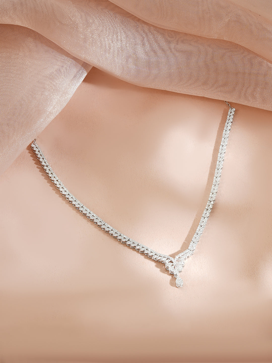 925 Fine Silver Rhodium Plated American Diamon Zirconia Necklace フリーサイズ