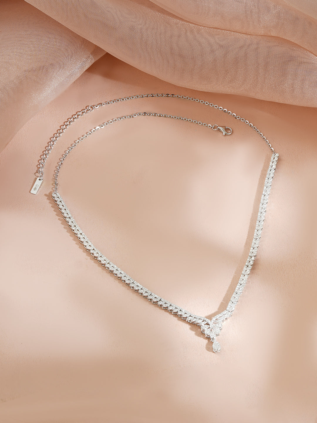 925 Fine Silver Rhodium Plated American Diamon Zirconia Necklace フリーサイズ