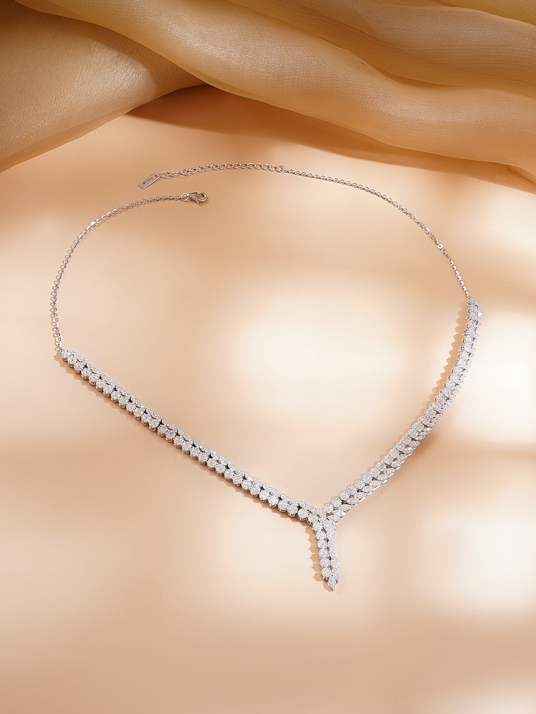 925 Fine Silver Rhodium Plated American Diamon Zirconia Necklace フリーサイズ
