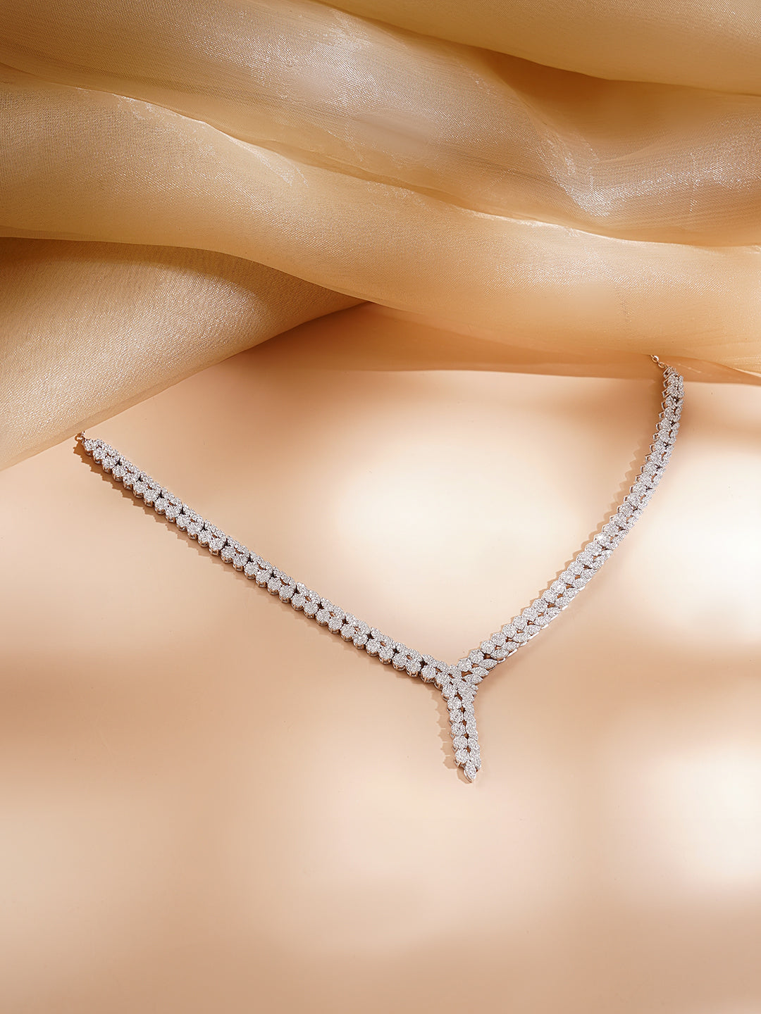 925 Fine Silver Rhodium Plated American Diamon Zirconia Necklace フリーサイズ