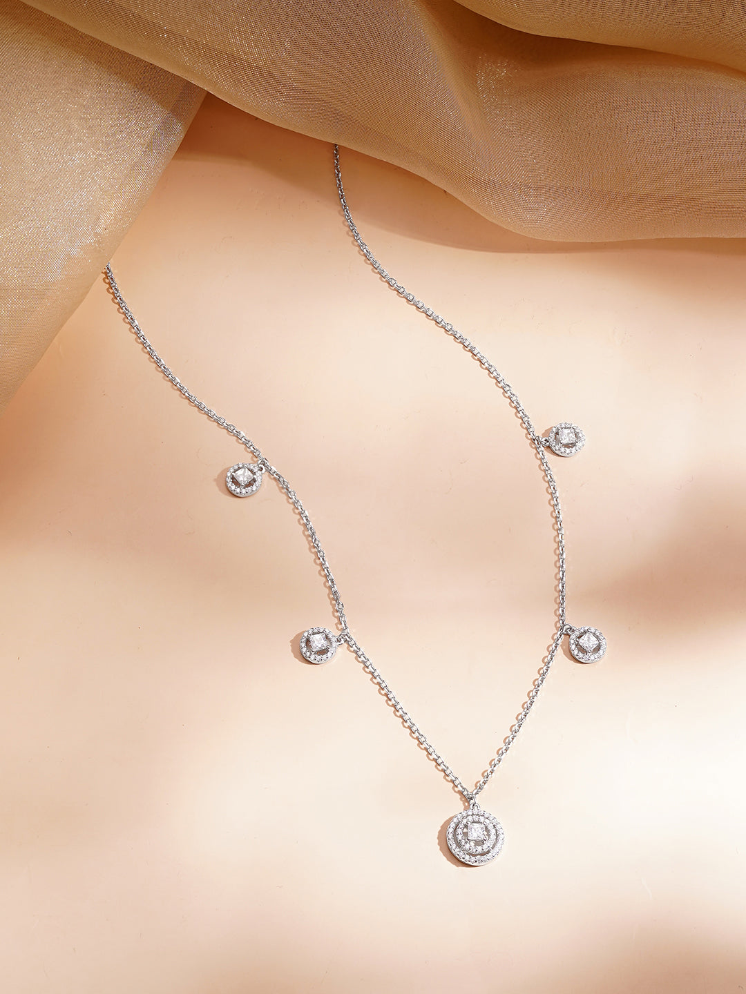 925 Fine Silver Rhodium Plated Crystal Charm Necklace フリーサイズ
