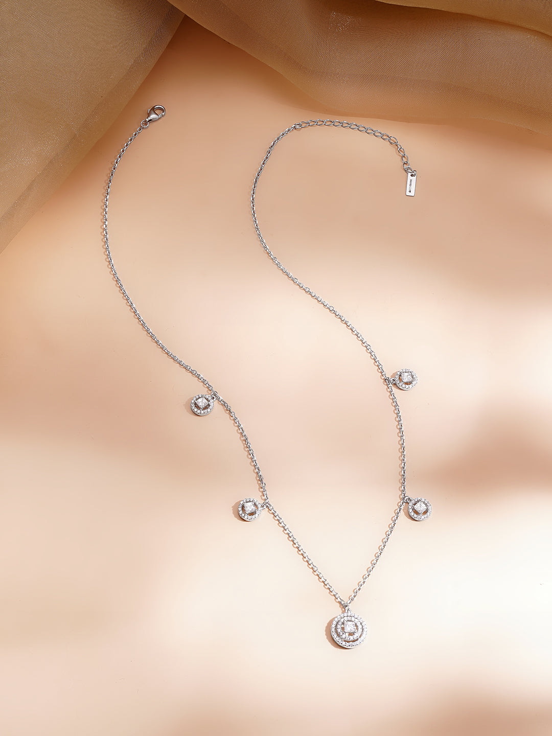925 Fine Silver Rhodium Plated Crystal Charm Necklace フリーサイズ