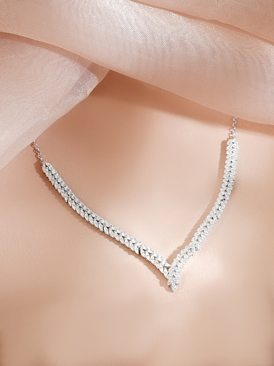 925 Fine Silver Rhodium Plated American Diamond Zirconia Necklace フリーサイズ