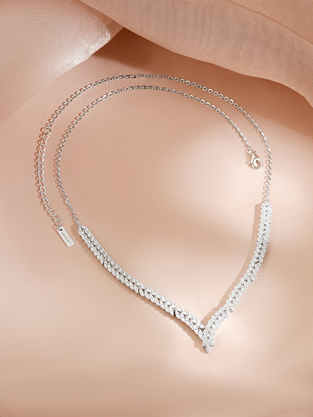 925 Fine Silver Rhodium Plated American Diamond Zirconia Necklace フリーサイズ
