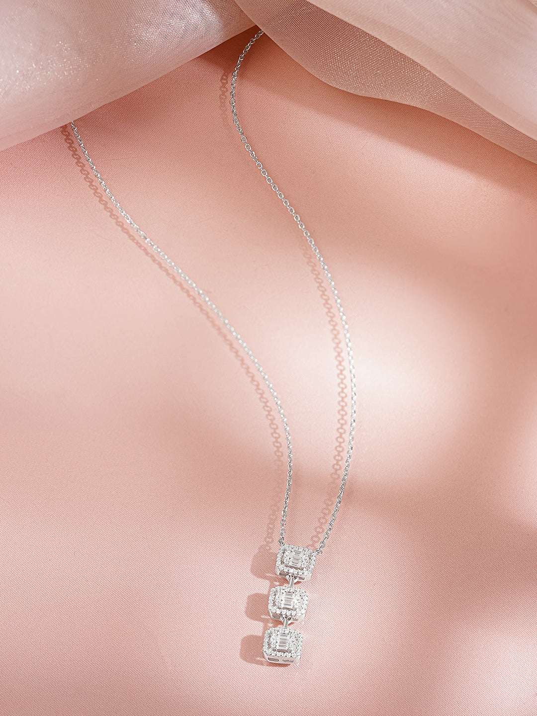 925 Fine Silver Rhodium Plated American Diamon Zirconia Cubic Necklace フリーサイズ