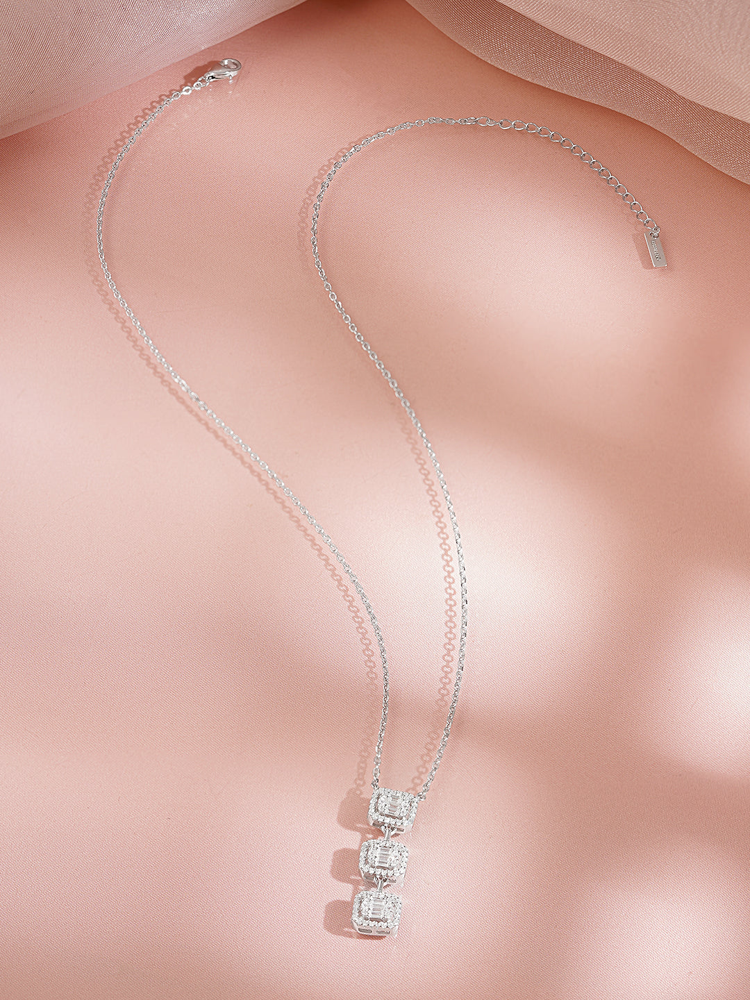 925 Fine Silver Rhodium Plated American Diamon Zirconia Cubic Necklace フリーサイズ