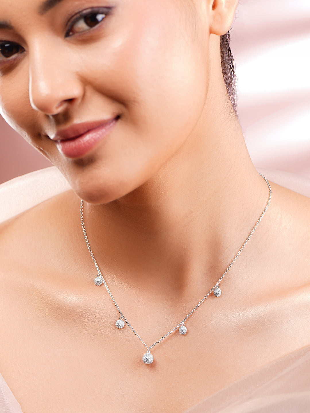925 Fine Silver Rhodium Plated American Diamon Zirconia Necklace フリーサイズ