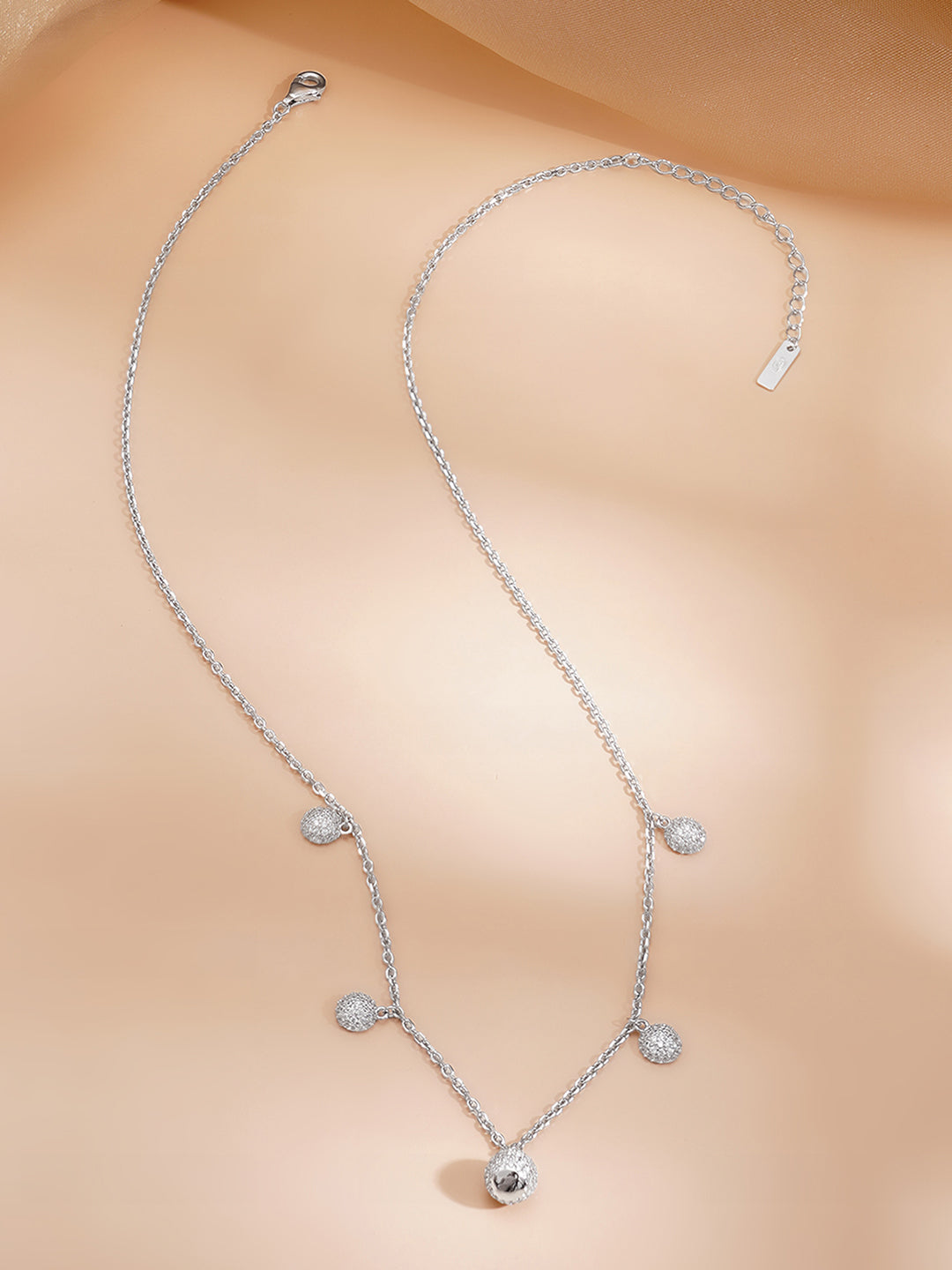 925 Fine Silver Rhodium Plated American Diamon Zirconia Necklace フリーサイズ