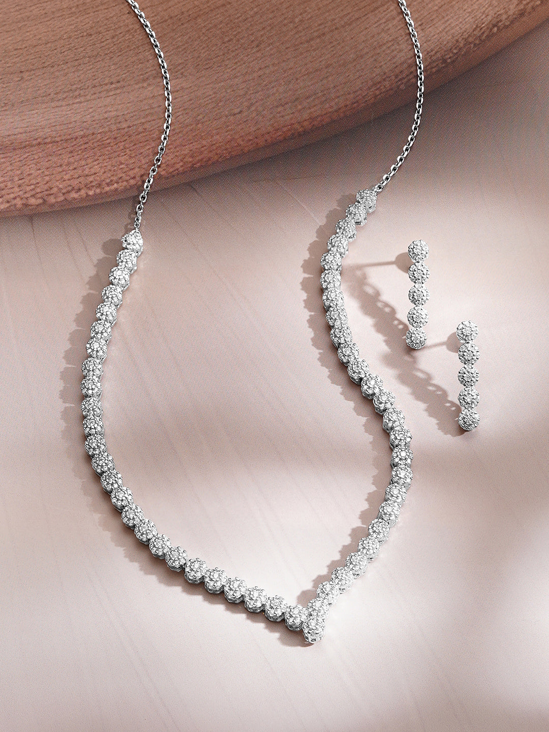 925 Fine Silver Silver Cubic Zirconia Crystal Tennis Necklace Set フリーサイズ