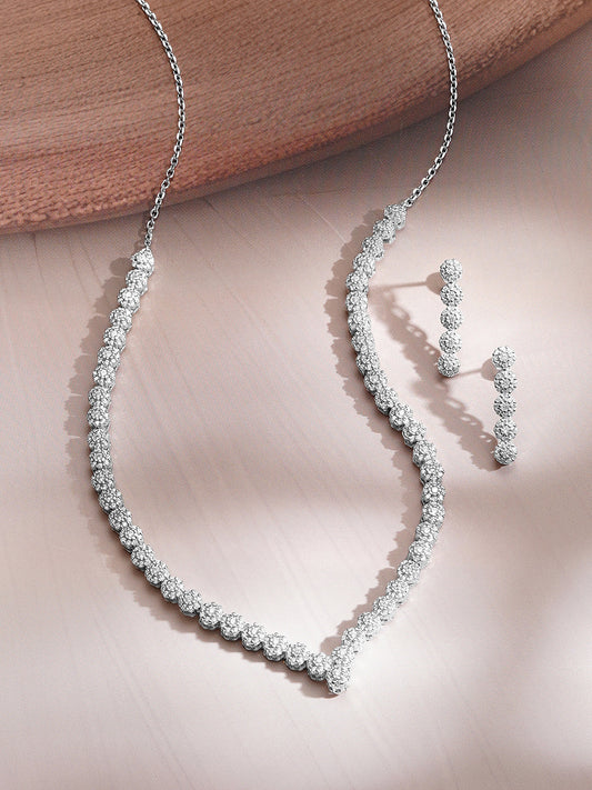 925 Fine Silver Silver Cubic Zirconia Crystal Tennis Necklace Set フリーサイズ
