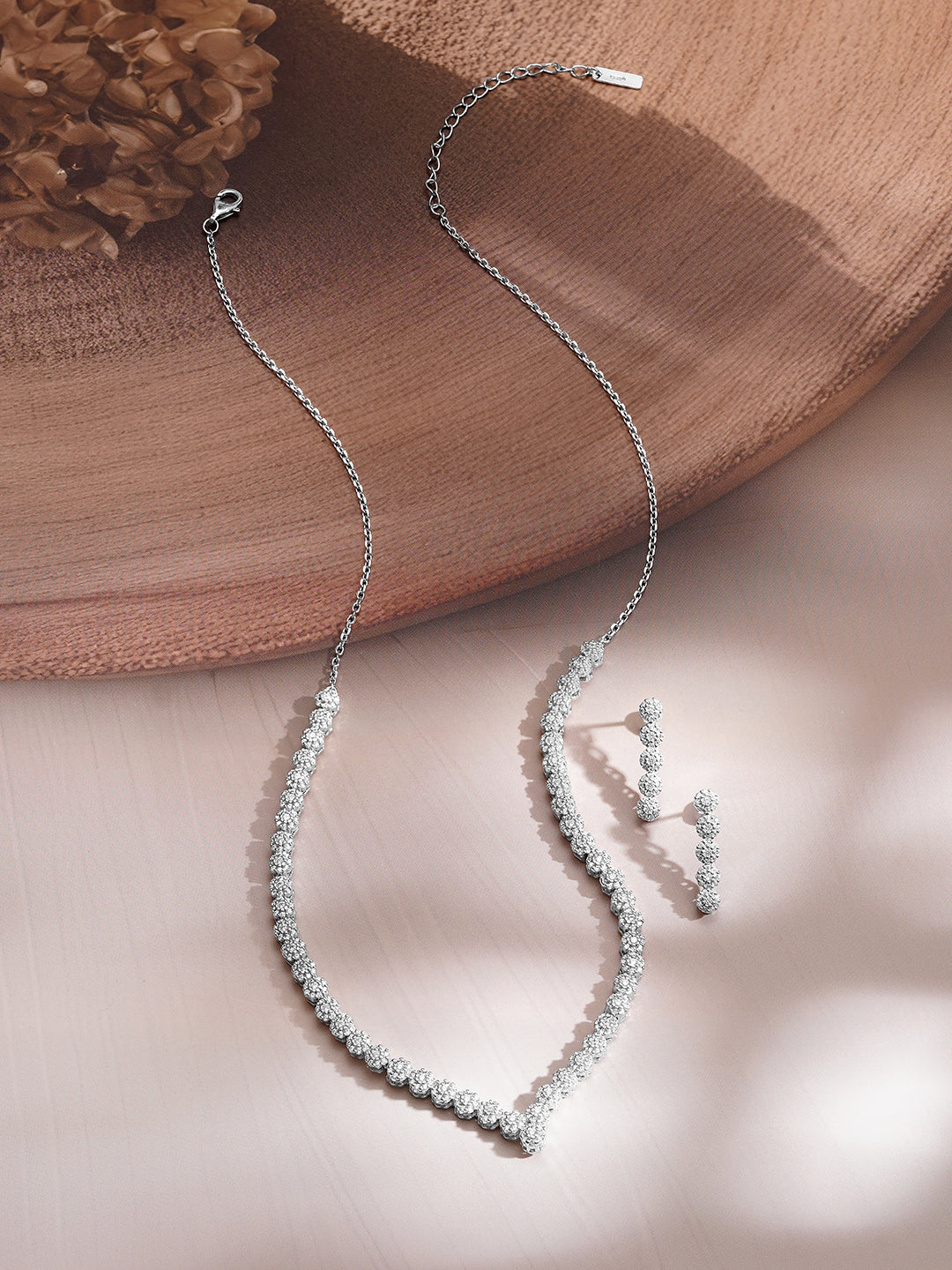 925 Fine Silver Silver Cubic Zirconia Crystal Tennis Necklace Set フリーサイズ