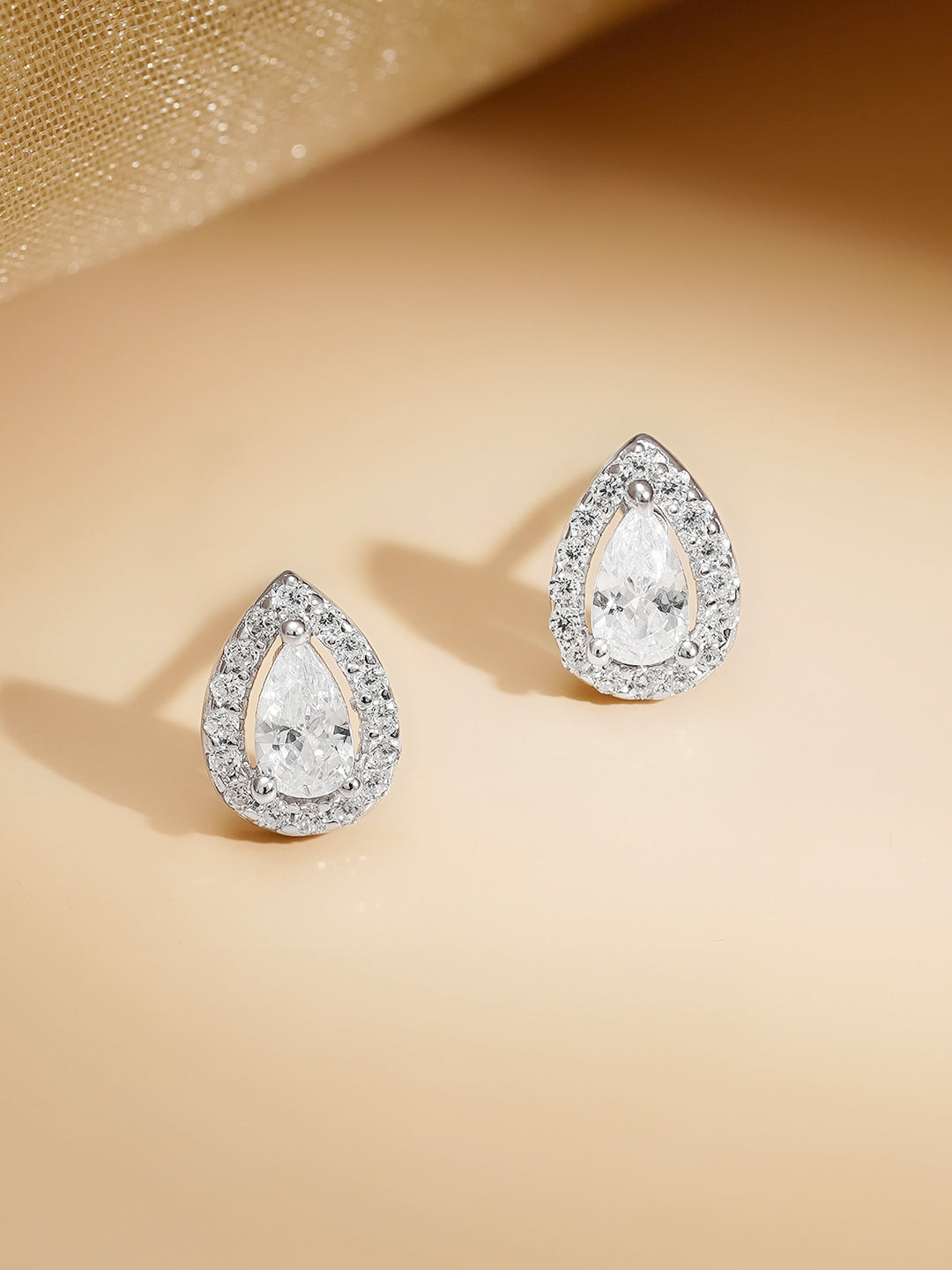 925 Fine Silver Rhodium Plated AD Teardrop Charm Necklace Set フリーサイズ