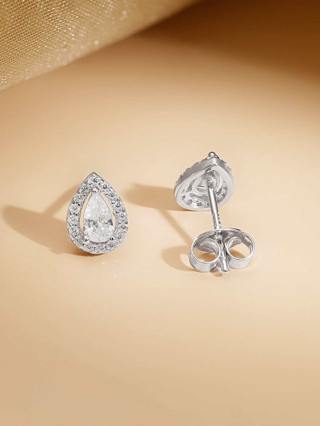 925 Fine Silver Rhodium Plated AD Teardrop Charm Necklace Set フリーサイズ