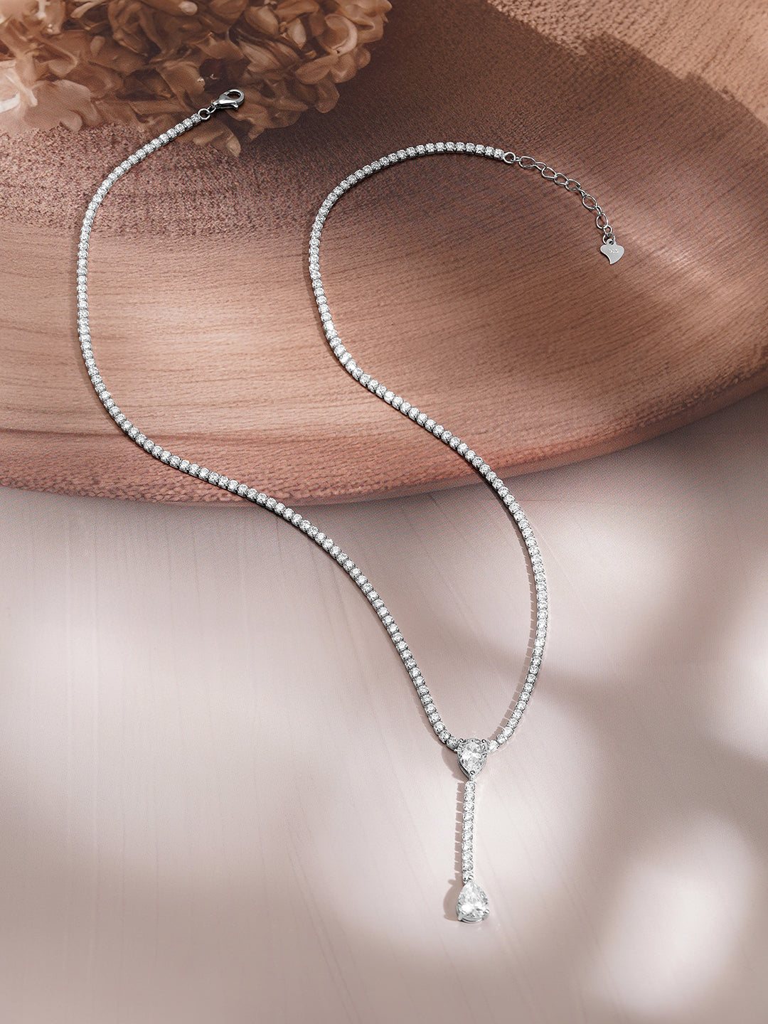 925 Fine Silver Rhodium Plated Teardrop Necklace Set フリーサイズ