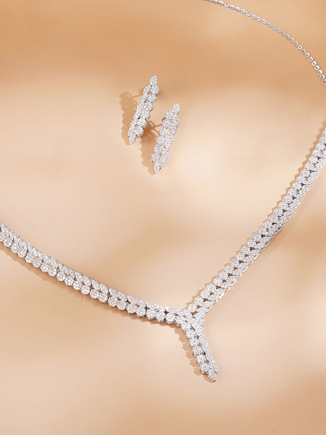 925 Fine Silver Rhodium Plated Cubic Zirconia Designer Necklace Set フリーサイズ