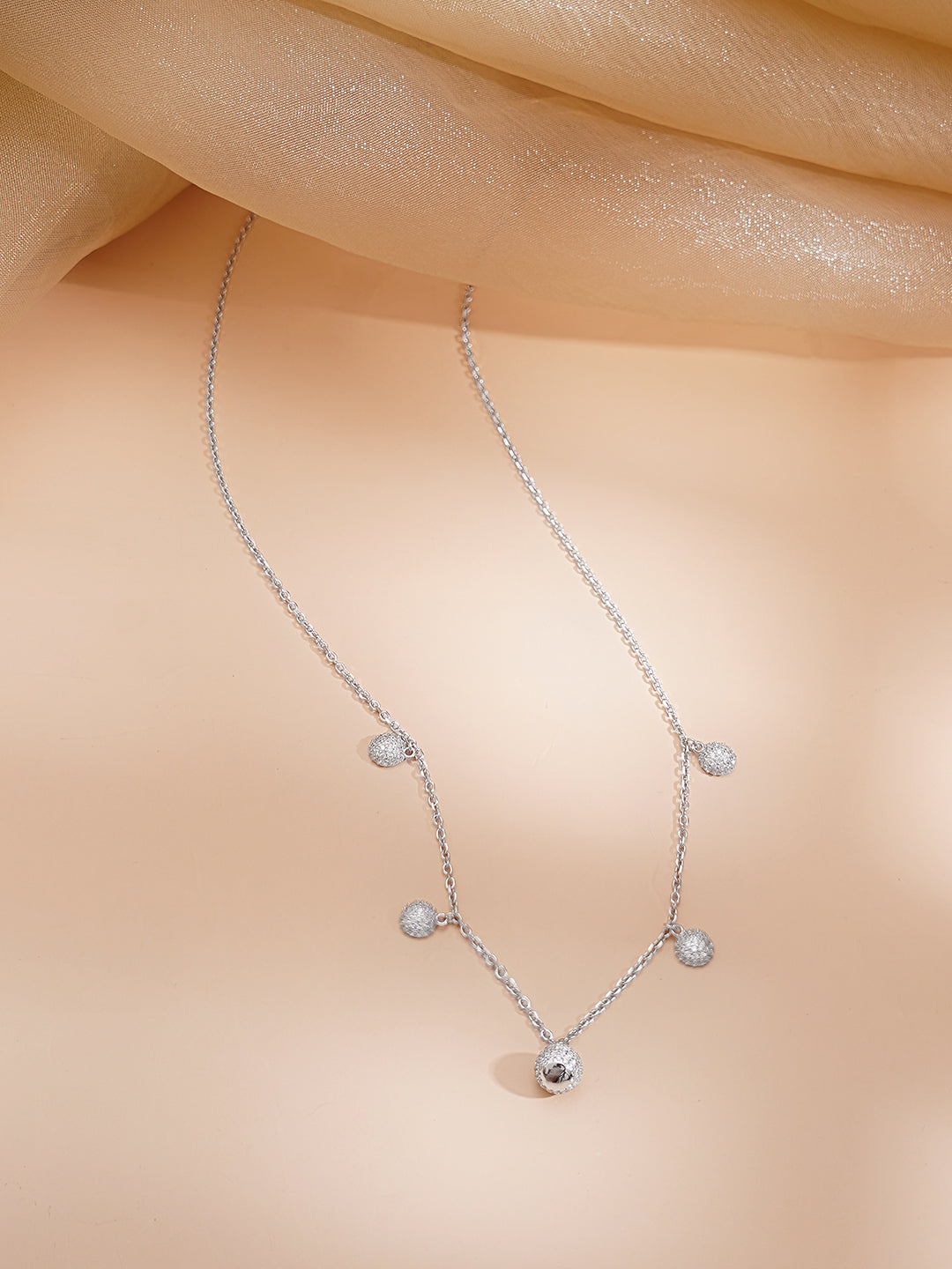 925 Fine Silver Rhodium Plated Necklace Set With Round Charms フリーサイズ