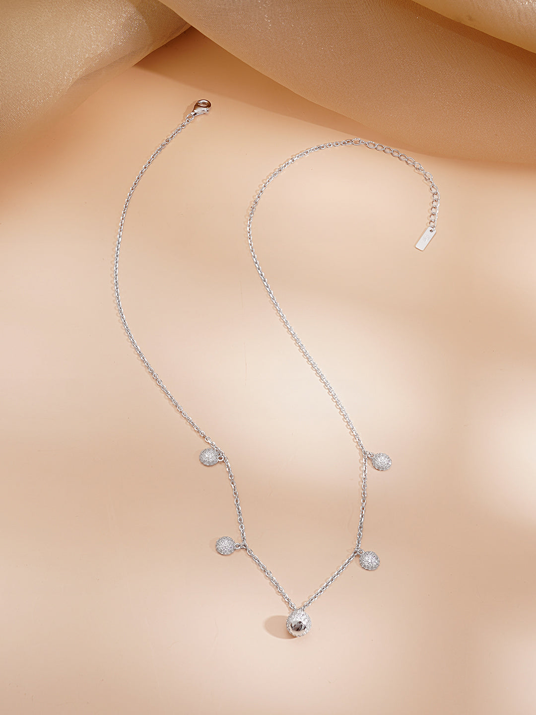 925 Fine Silver Rhodium Plated Necklace Set With Round Charms フリーサイズ