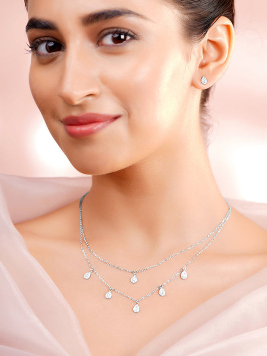 925 Fine Silver Rhodium Plated Tear Drop Layered Necklace Set フリーサイズ