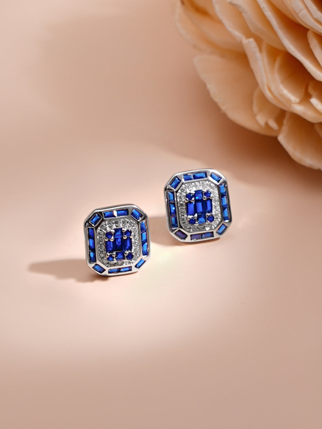 925 Fine Silver Blue Crystal Frame Pendant Set フリーサイズ