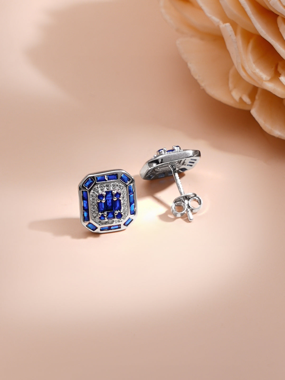 925 Fine Silver Blue Crystal Frame Pendant Set フリーサイズ