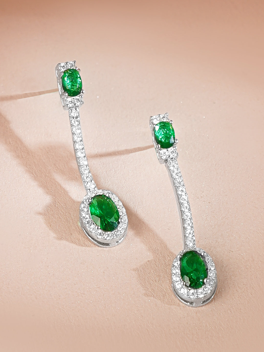 925 Fine Silver Rhodium Plated Emerald Green Necklace Set フリーサイズ