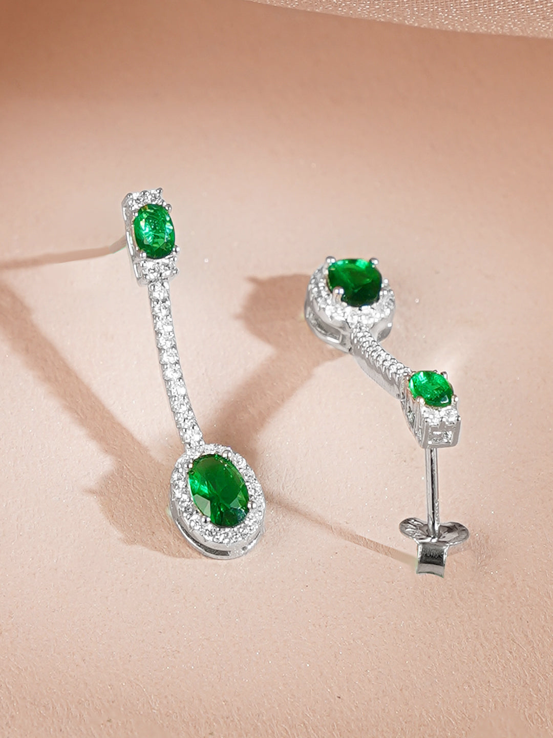 925 Fine Silver Rhodium Plated Emerald Green Necklace Set フリーサイズ