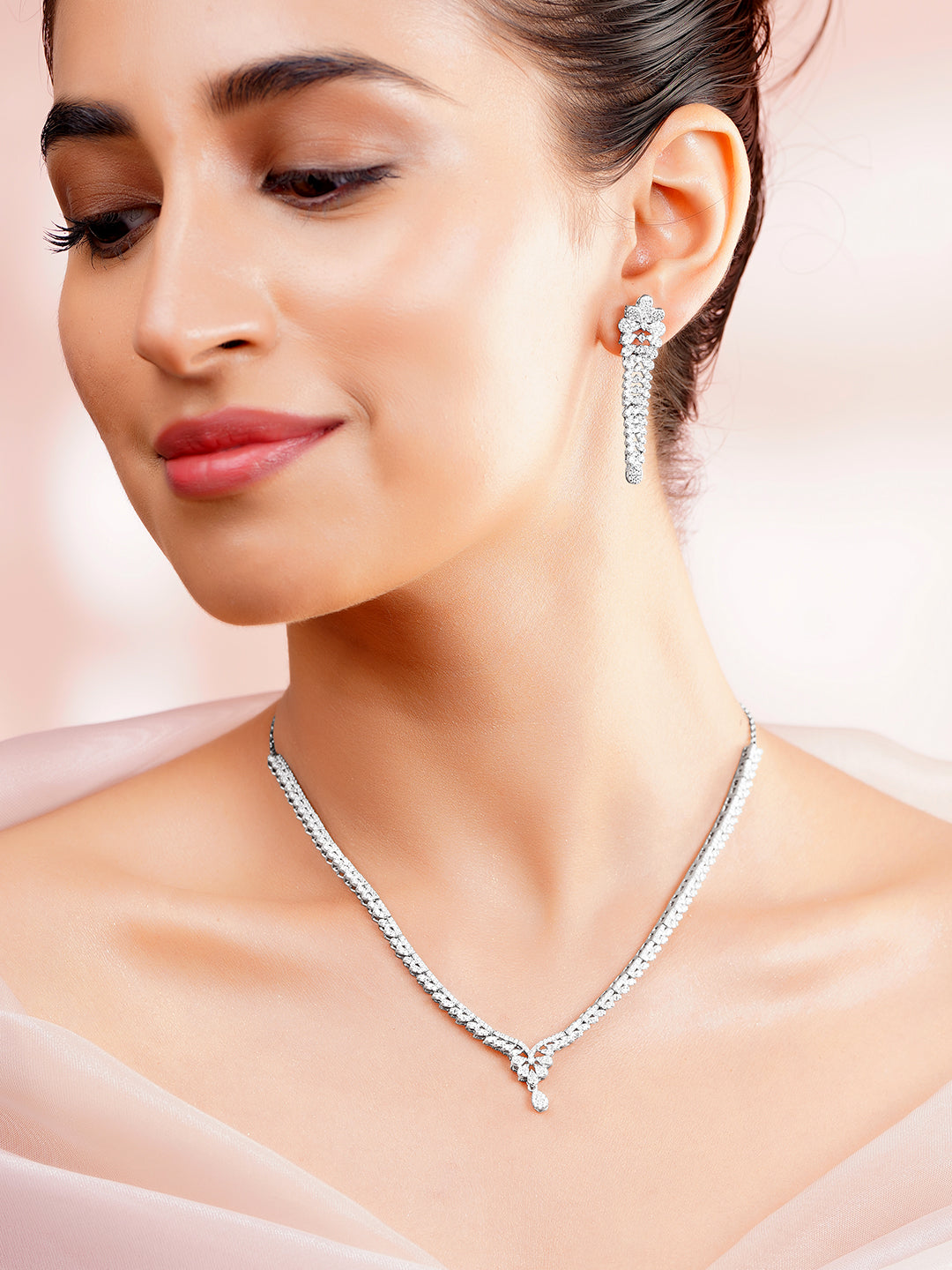 925 Fine Silver Rhodium Plated Necklace Set フリーサイズ