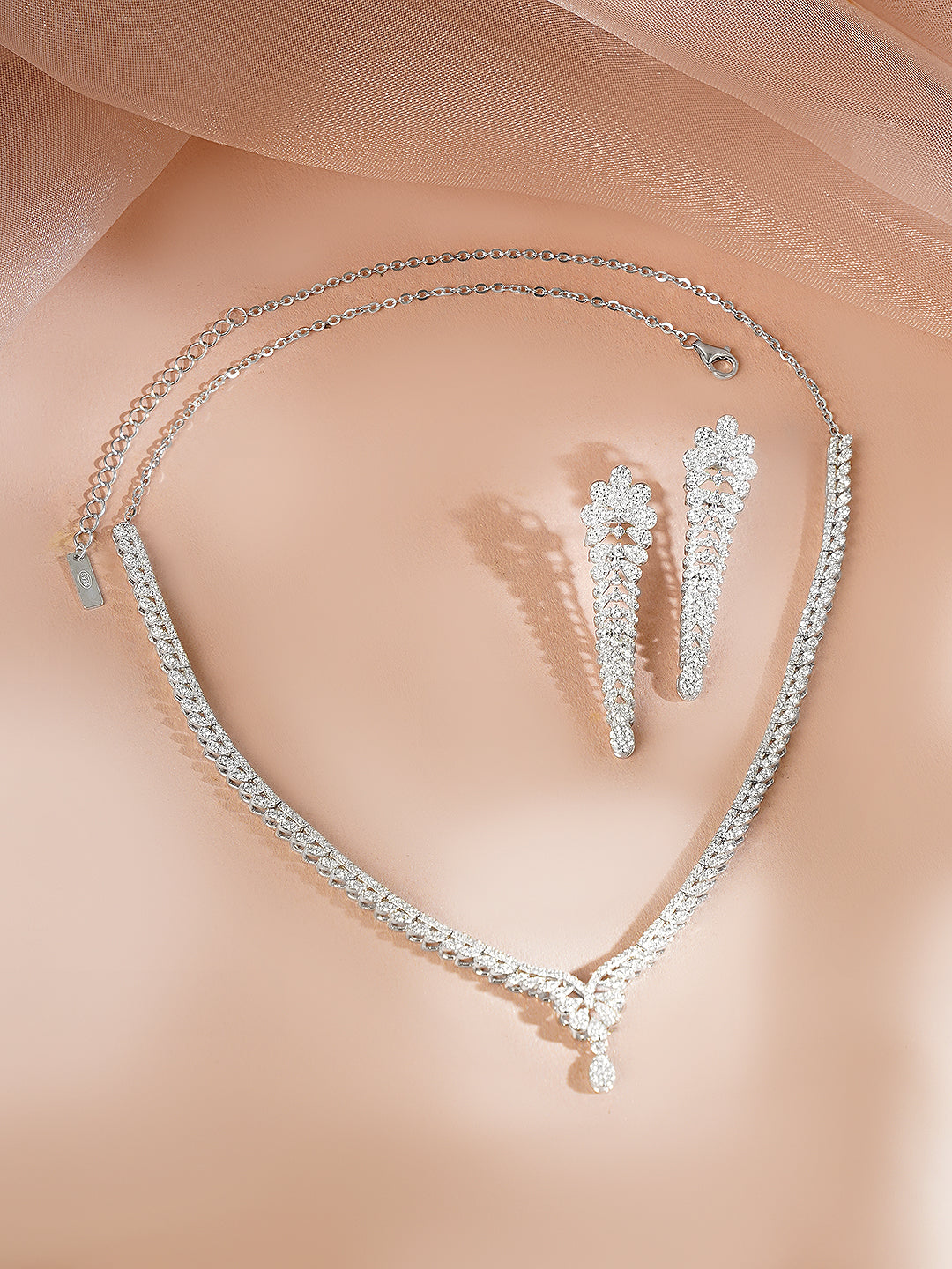 925 Fine Silver Rhodium Plated Necklace Set フリーサイズ