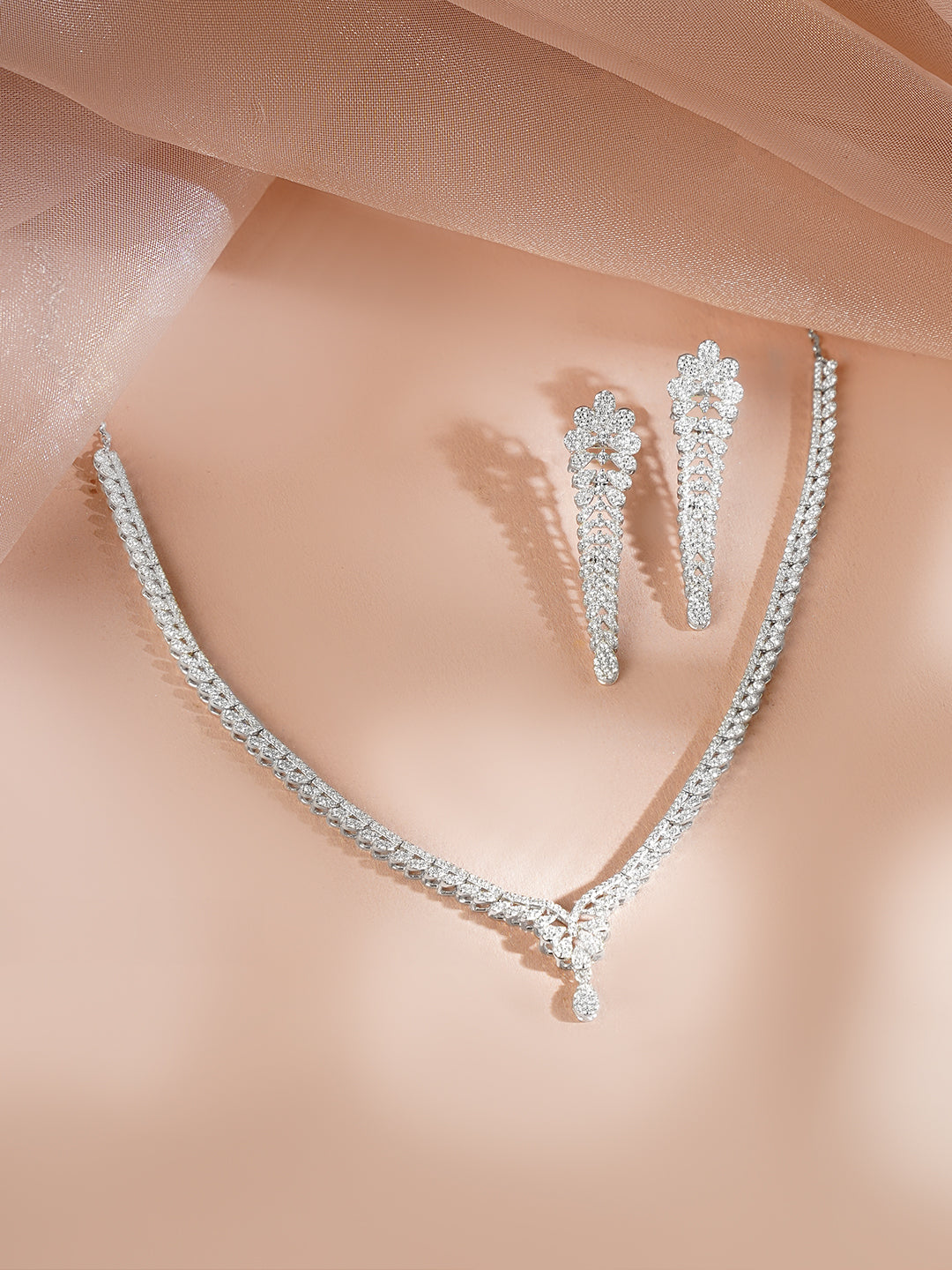 925 Fine Silver Rhodium Plated Necklace Set フリーサイズ