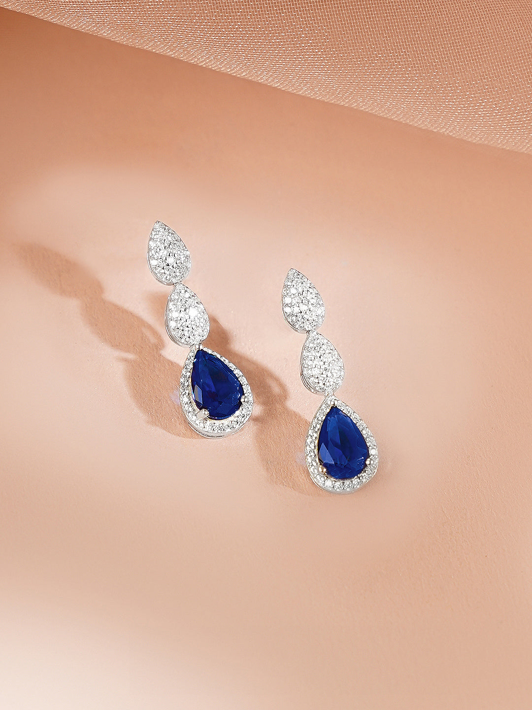 925 Fine Silver Rhodium Plated Blue Tear Drop Necklace Set フリーサイズ